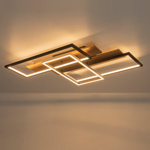 3-Light 26.77 in. Modern Black and Wood Dimmable Integrated LED Flush Mount Ceiling Light