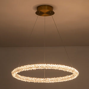 1-flammige moderne goldene Metallring-Kristall-LED-Pendelleuchte, dimmbarer Kronleuchter für Esszimmer