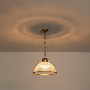 Suspension dôme en laiton pour îlot de cuisine ou salle à manger, 1 lumière, au design industriel avec abat-jour en verre transparent