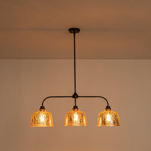Lustre linéaire moderne noir mat de 99 cm à 3 lumières avec abat-jour en verre texturé pour îlot de cuisine
