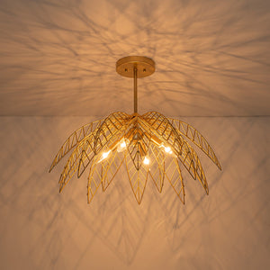 26 Zoll 4-flammige moderne luxuriöse goldfarbene halbeinbaubare Deckenleuchte mit Metallblätterschirm