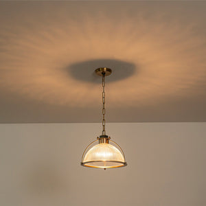Suspension dôme en laiton pour îlot de cuisine ou salle à manger, 1 lumière, au design industriel avec abat-jour en verre transparent