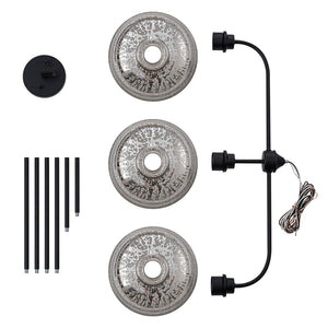 Lustre linéaire moderne noir mat de 99 cm à 3 lumières avec abat-jour en verre texturé pour îlot de cuisine