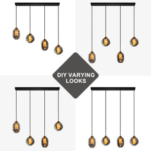 Suspension linéaire moderne noire à 4 lumières de 38,6 po avec abat-jour en verre à 2 niveaux pour îlot de cuisine