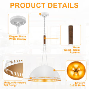 Suspension lustre dôme industriel vintage 3 lumières 40 cm en métal avec abat-jour en fer pour cuisine, salle à manger