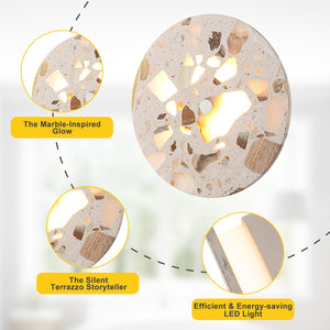 8.07 in. 1-flammige moderne runde dimmbare LED-Wandleuchte mit Mable Terrazzo-Schirm für Schlafzimmer, Foyer, Flur