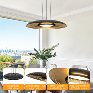 Lustre suspendu à dôme moderne noir à intensité variable, 1 lumière, 24 W, avec abat-jour en métal, pour salle à manger, îlot de cuisine