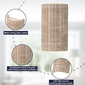 Applique murale LED intégrée, dimmable, semi-cylindrique moderne en travertin, 5,11 po, 1 lumière, pour chambre à coucher ou escalier