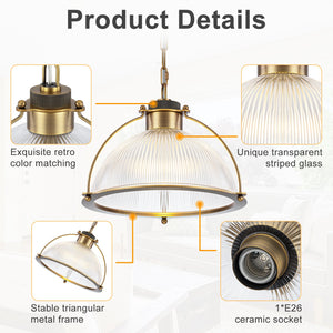 Suspension dôme en laiton pour îlot de cuisine ou salle à manger, 1 lumière, au design industriel avec abat-jour en verre transparent