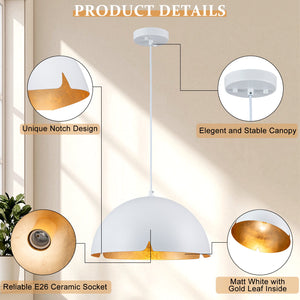 Suspension cloche industrielle 1 lumière en métal noir/blanc de 38 cm avec abat-jour en fer pour salles à manger, cuisines