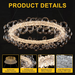 1-Leuchtgoldene moderne runde Kugel-Kristall-LED-Pendelleuchte, dimmbar, mit Glasblasen