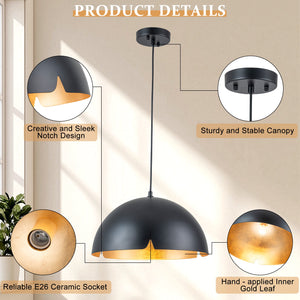 Suspension cloche industrielle 1 lumière en métal noir/blanc de 38 cm avec abat-jour en fer pour salles à manger, cuisines