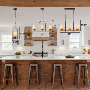 25 in. 6-Light Rustic Industrial Linear Coffee Brown Metal Pendant Light Chandelier with Marble Shades