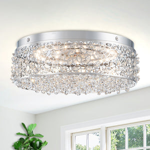 14,17 Zoll 20-Watt moderne kleine runde Deckenleuchte mit integrierter LED und Kristallperlen-Schirm, verchromt