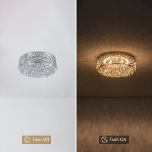 14,17 Zoll 20-Watt moderne kleine runde Deckenleuchte mit integrierter LED und Kristallperlen-Schirm, verchromt