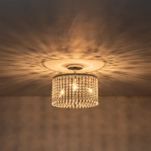 13.8 in. 3-Light Modern Small Chrome Drum Semi-Flush Mount Ceiling Light with Beaded Crystal Shade for Kitchen
