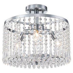 13.8 in. 3-Light Modern Small Chrome Drum Semi-Flush Mount Ceiling Light with Beaded Crystal Shade for Kitchen