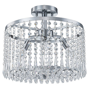 13.8 in. 3-Light Modern Small Chrome Drum Semi-Flush Mount Ceiling Light with Beaded Crystal Shade for Kitchen