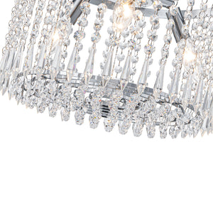 13.8 in. 3-Light Modern Small Chrome Drum Semi-Flush Mount Ceiling Light with Beaded Crystal Shade for Kitchen