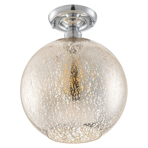Plafonnier rond encastré 1 lumière, 10 po, chrome, style de transition, avec abat-jour globe en verre craquelé pour couloir