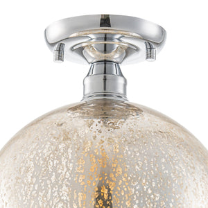 Plafonnier rond encastré 1 lumière, 10 po, chrome, style de transition, avec abat-jour globe en verre craquelé pour couloir