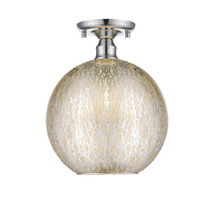 Plafonnier rond encastré 1 lumière, 10 po, chrome, style de transition, avec abat-jour globe en verre craquelé pour couloir