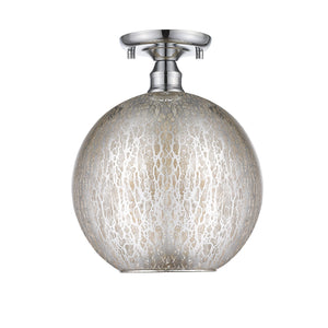 Plafonnier rond encastré 1 lumière, 10 po, chrome, style de transition, avec abat-jour globe en verre craquelé pour couloir
