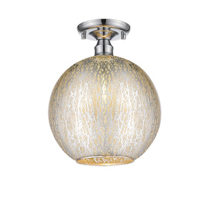 Plafonnier rond encastré 1 lumière, 10 po, chrome, style de transition, avec abat-jour globe en verre craquelé pour couloir