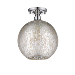 Plafonnier rond encastré 1 lumière, 10 po, chrome, style de transition, avec abat-jour globe en verre craquelé pour couloir