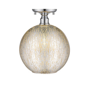 Plafonnier rond encastré 1 lumière, 10 po, chrome, style de transition, avec abat-jour globe en verre craquelé pour couloir
