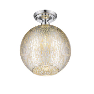 Plafonnier rond encastré 1 lumière, 10 po, chrome, style de transition, avec abat-jour globe en verre craquelé pour couloir