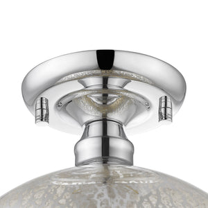 Plafonnier rond encastré 1 lumière, 10 po, chrome, style de transition, avec abat-jour globe en verre craquelé pour couloir