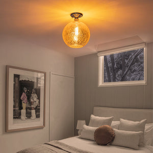 Plafonnier rond encastré 1 lumière, 10 po, chrome, style de transition, avec abat-jour globe en verre craquelé pour couloir