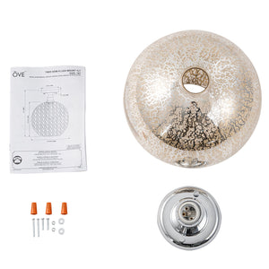 Plafonnier rond encastré 1 lumière, 10 po, chrome, style de transition, avec abat-jour globe en verre craquelé pour couloir