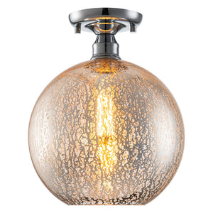 Plafonnier rond encastré 1 lumière, 10 po, chrome, style de transition, avec abat-jour globe en verre craquelé pour couloir
