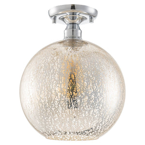 Plafonnier rond encastré 1 lumière, 10 po, chrome, style de transition, avec abat-jour globe en verre craquelé pour couloir