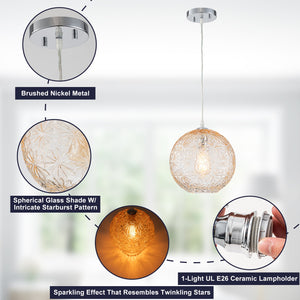 25 cm moderne verchromte 1-flammige Inselpendelleuchte mit Glaskugel für Esszimmer, Kücheninsel