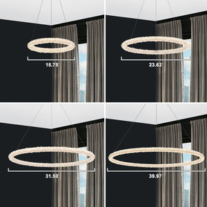 1-flammige moderne goldene Metallring-Kristall-LED-Pendelleuchte, dimmbarer Kronleuchter für Esszimmer