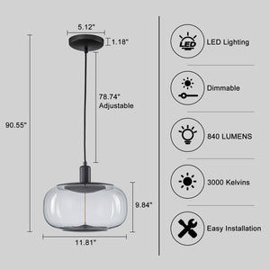 Suspension LED intégrée dimmable moderne 1 lumière de 10 watts avec abat-jour tambour pour îlot de cuisine