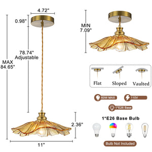 Pendentif suspendu moderne rose 1 lumière de 28 cm avec abat-jour en verre en forme de fleur pour chambre à coucher, îlot de cuisine