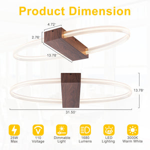 Plafonnier encastré LED intégré ovale marron moderne à 1 lumière de 31,5 po, intensité variable