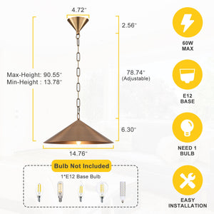 14,76 Zoll, 60-Watt, 1-flammige Vintage-Hängeleuchte in Bronze mit konischem Eisenschirm für Küche und Esszimmer
