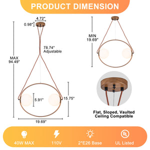 Suspension ovale moderne 2 lumières 20 po en noyer avec globes en verre blanc pour salle à manger, îlot de cuisine