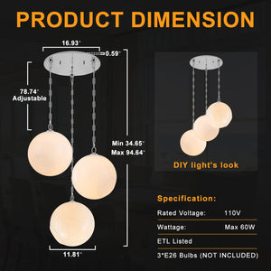Suspension Globe Moderne Chromé avec Abat-jour en Verre Bulle Blanc pour Îlot de Cuisine, Salle à Manger
