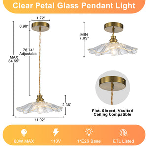 Pendentif suspendu moderne rose 1 lumière de 28 cm avec abat-jour en verre en forme de fleur pour chambre à coucher, îlot de cuisine
