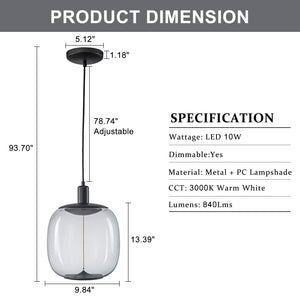 Suspension LED intégrée dimmable moderne 1 lumière de 10 watts avec abat-jour tambour pour îlot de cuisine