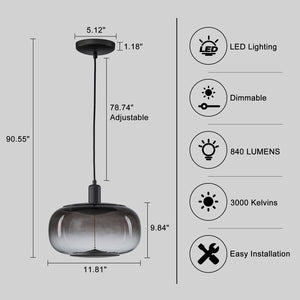 Suspension LED intégrée dimmable moderne 1 lumière de 10 watts avec abat-jour tambour pour îlot de cuisine